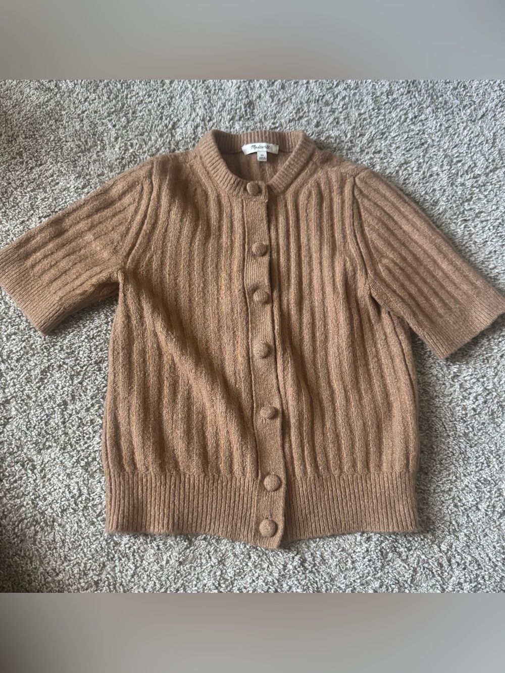 Madewell Camel Ribbed Button-Up Cardigan